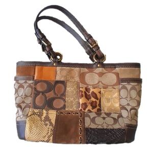 Coach Y2K Vintage Patchwork Tote Bag  Shoulder Bag Multi  Brown tones EUC